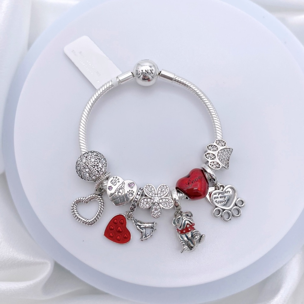 Linx Snake Chain Bracelet with English Bulldog Themed Charms
